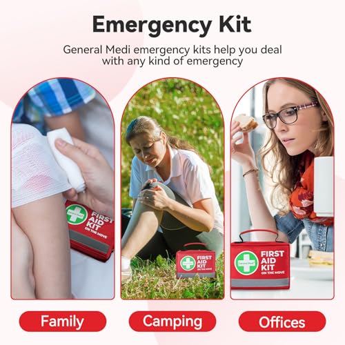General Medi First Aid Kit - 150 Pieces Small Compact First Aid Kit Bag - Includes Instant Cold Pack, Emergency Blanket fo...
