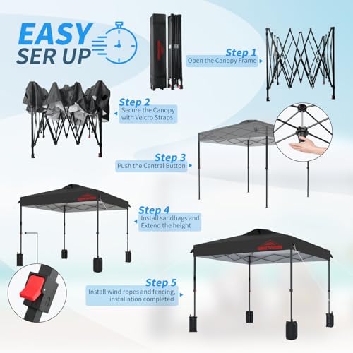 Benass 8x8 Pop Up Canopy, Easy Up Canopy Tent, Heavy Duty Tents for Parties, One Person Set Up Event Tent, Black