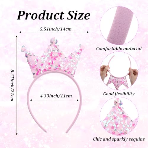Grevosea 12 Pcs Princess Crown Headbands, Glitter Sequin Crown Headband Sequin Tiaras and Crowns Hair Accessories for Girl...
