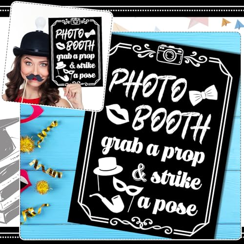 Briwooody Photo Booth Sign with Stand Retro Background Table for Indoor and Outdoor Party Theme Event Photography Props De...