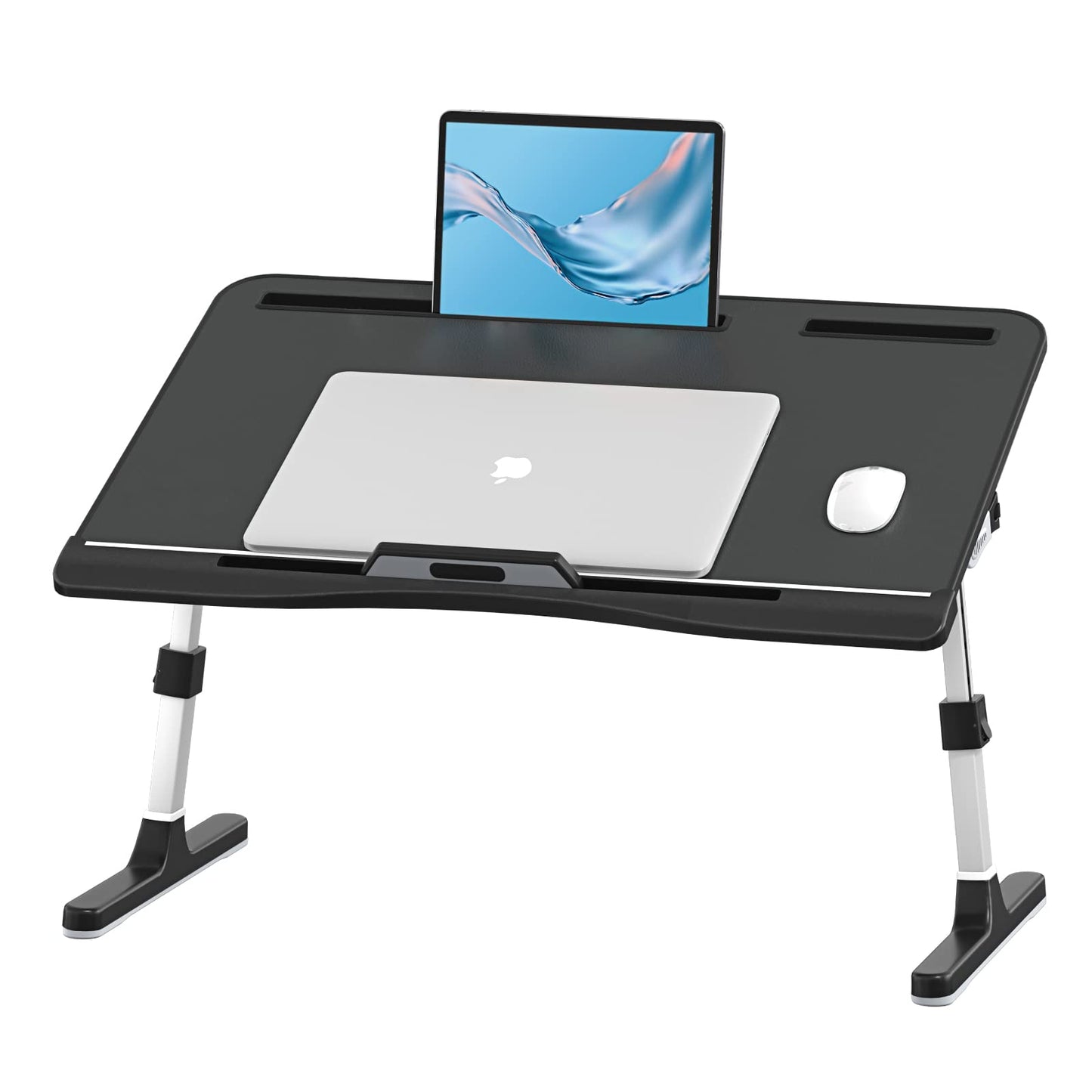 Laptop Bed Tray Desk with Adjustable Heights and Angles, Upgraded-Sturdy Foldable Lap Desk for Bed/Couch/Floor (NO Drawer, Black)