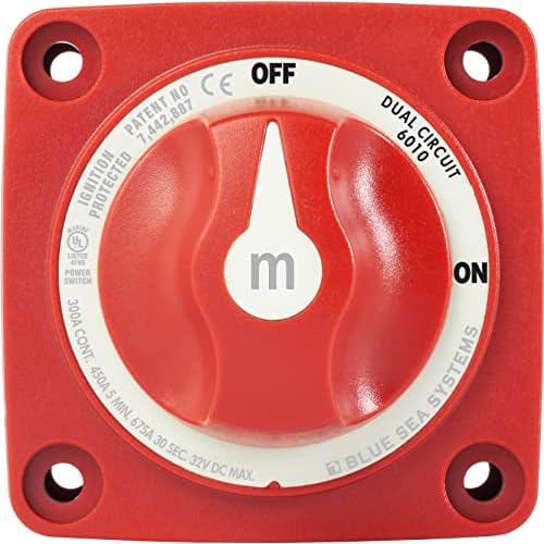 Blue Sea Systems 6010 m-Series Mini Battery Switch, 300A, 32V DC Dual Circuit, Red