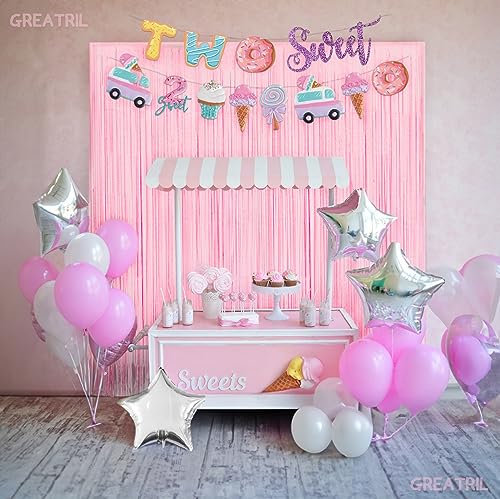 Pastel Pink Party Backdrop Decoration - GREATRIL Baby Pink Foil Fringe Streamers for Baby/Boo Day/Valentines/Cowgirl/Swee...