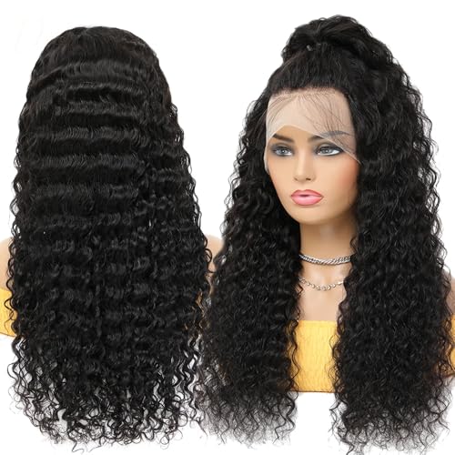 13x6 Deep Wave Lace Front Wigs Human Hair Pre Plucked 180% Density 13x6 HD Lace Frontal Deep Curly Lace Front Wigs for Women Curly Human Hair Wig Glueless Deep Wave Frontal Wigs with Baby Hair 22Inch