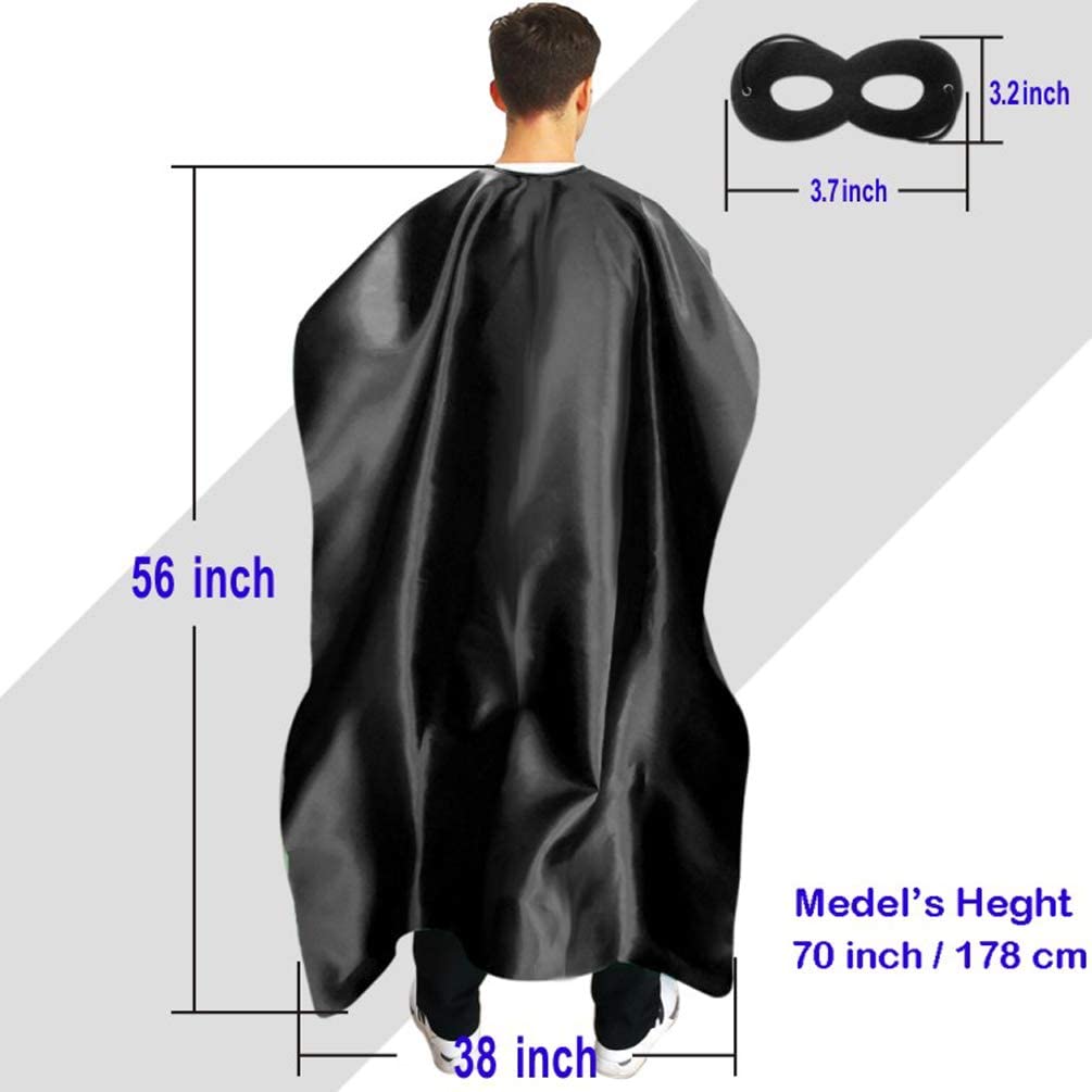 Adult Superhero Cape and Mask for Man and Woman - Dress Up Superhero Costume for Party or Vacation Bibble School (Black)