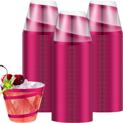 Gejoy 9 oz Rimmed Swirl Plastic Cups Disposable Wine Drinking Cups Clear Elegant Halloween Tumblers for Christmas Party Su...