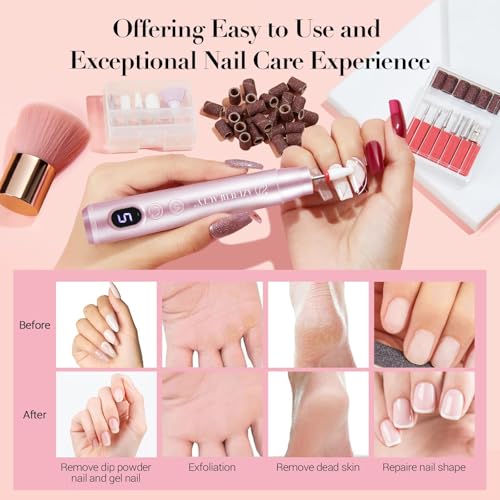 AZUREBEAUTY Dip Powder Nail Kit with Electric Nail Drill, 24 Colors Nude Pink Glitter Nail Powder Starter Kit with Dip Liq...
