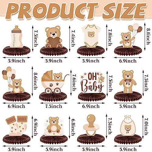 Bencailor 12 Pcs Bear Baby Shower Honeycomb Centerpieces Neutral Cream Bear Baby Shower Table Decorations Birthday Party T...