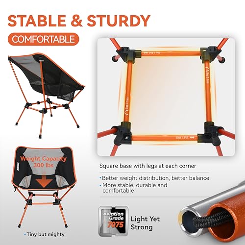 MARCHWAY Ultralight Folding Camping Chair, Heavy Duty Portable Compact for Outdoor Camp, Travel, Beach, Picnic, Festival, ...
