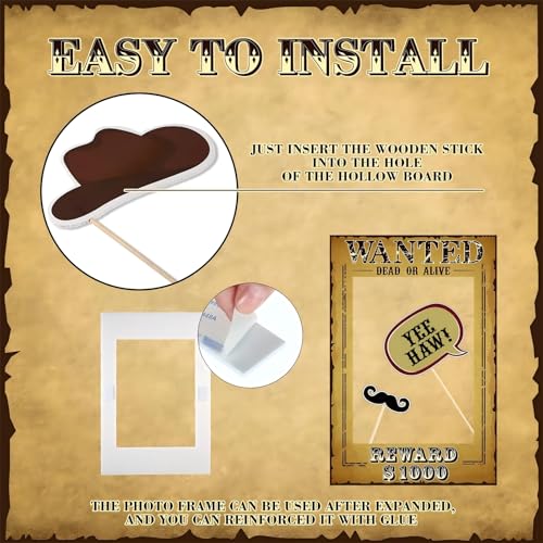 Blulu 9 PCS West Wanted Photo Booth Prop Kit - 24 x 17 '' Wild Western Selfie Booth Poster Frames for Cowboy Cowgirl Theme...