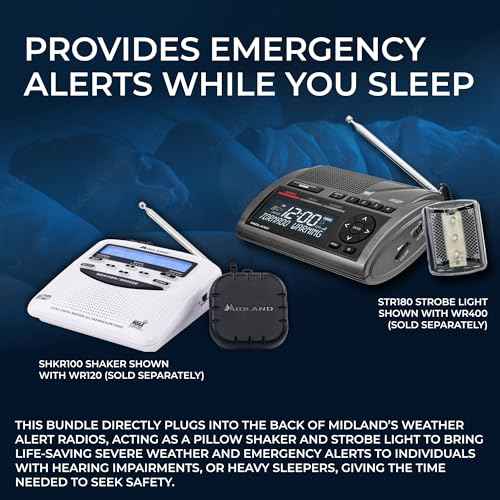Midland ? SBNDL NOAA Weather Alert Radios Accessories ? STR180 Strobe Light and SHKR100 Pillow Shaker with Y Cable ? Visual and Textile Emergency Alert Notification for Deaf and Hard of Hearing