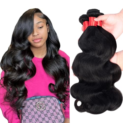 Douyin Brazilian Body Wave 3 Bundles Human Hair 18 20 22 Inch 12A 100% Unprocessed Virgin Human Hair Weave Bundles Deals Natural Black Color (1B Black£¬18 20 22)