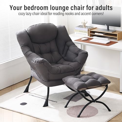 Lazy Chair with Ottoman, Modern Chair with Folding Footrest, Lounge Accent Chair, Comfortable Reading Chair, Oversized Arm...