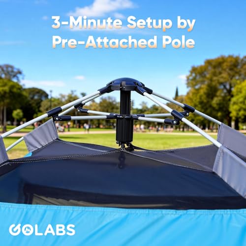 Golabs 2-3 Person Camping Tent w/ 9.5x8.5 ft Canopy, 3-Minute Setup by Pre-Attached Pole, PU1500mm Waterproof, 4 Side Mesh...