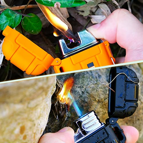 4 Pack Waterproof Lighter Outdoor Windproof Torch Lighters Dual Arc Lighters Butane Electric USB Rechargeable Flameless Pl...