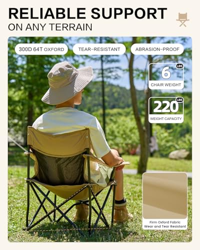 MOBI GARDEN Portable Camping Chair with Side Pockets & Cup Holder, Carry Bag Included, Great for Camping, Tailgating, Fire...