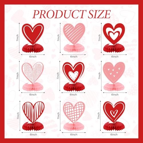 9Pcs Valentine's Day Honeycomb Centerpieces 3D Conversation Heart Tabletop Decorations Red Pink Love Table Topper Centerpi...
