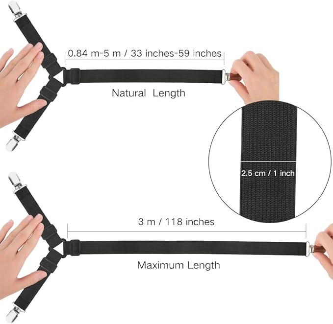 Foloda Bed Sheet Holders, 4 pcs Adjustable Fitted Sheet Straps Holders for Bed Corner, Sheet Fasteners Clips Suspenders lockers Gripper Scrunchie, Keep Sheet Firm Tight