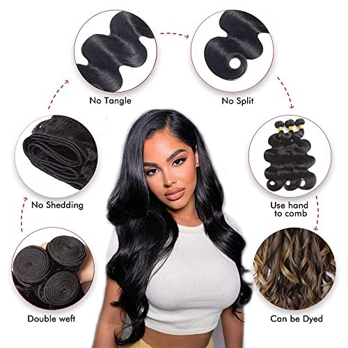 Body Wave Bundles Human Hair 18 20 22 Inch Unprocessed Brazilian Virgin Hair Weave Human Hair 3 Bundles 12A Natural Black Color Body Wave Hair Extensions