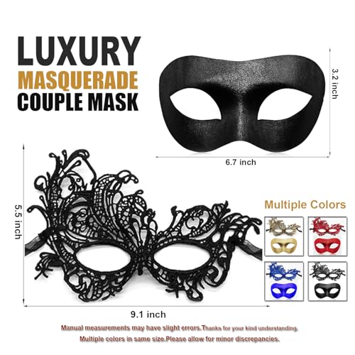 Aqearl Couple Masquerade Mask for Women Men Shiny Venetian Mask Halloween Mask for Party Prom Ball Costume Lace Masks