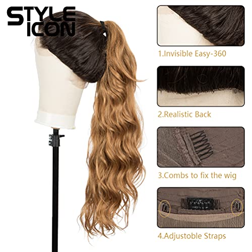 Style Icon Easy-360 Lace Wigs 36" Big Curl Free Part Lace Frontal Wigs Super Long Multi-Layered Synthetic Wig (36 Inches, TT6/26Q)