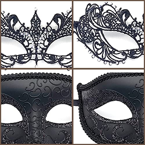 Vtrem Masquerade Mask for Couples: Black Mardi Gras Party Ball Mask Set Women Men Dad Daughter Prom Couple Valentine's Masks