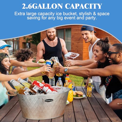 iHoo Galvanized Tub, Beverage Bucket with Handles, 2 Pcs Large Ice Buckets for Parties -Galvanized Drink Buckets for Indoo...