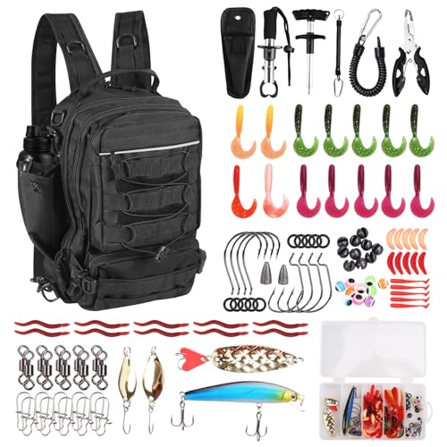 FUNANASUN 117Pcs Fishing Backpack with Tackle Boxes, Waterproof Fishing Tool Kit with Pliers, Fish Hook Remover, Lip Gripp...