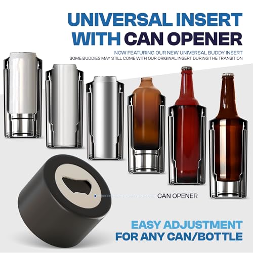 Frost Buddy Universal Can Cooler - Fits All - For Regular 12 & 16 oz or Slim-Size Bottles - Insulated Double-Walled Stainl...