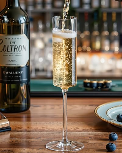 Nervure 24 Pack Plastic Champagne Flutes - 6 Oz Clear Disposable Champagne Flutes - Square Plastic Toasting Glasses for Pa...