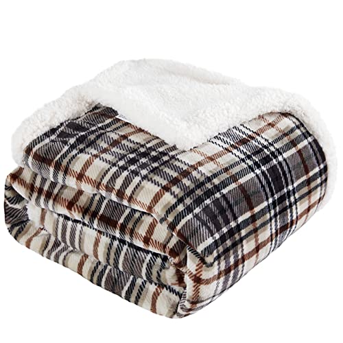 Touchat Sherpa Plaid Throw Blanket, 60" X 70"Fuzzy Fluffy Cozy Soft Blanket, Fleece Flannel Plush Twin Size Microfiber Bla...
