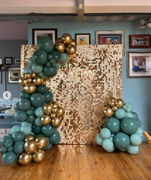 Shimmer Wall Backdrop Light Gold Wall Panels 24Pcs Square Sequin Shimmer Wall Backdrop Decoration for Birthday Party,Wedding, Anniversary