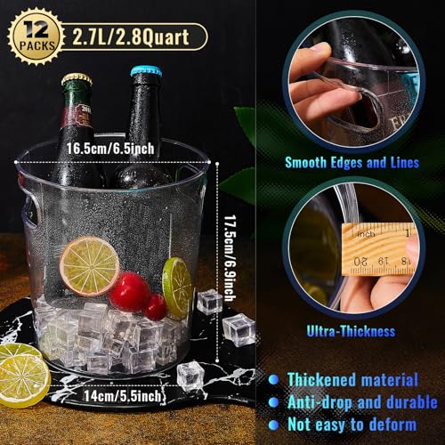 Tessco 12 Pcs Plastic Ice Buckets Clear Large Champagne Wine Cooler Bucket with Handle Portable Drinks Beverage Tubs Chill...