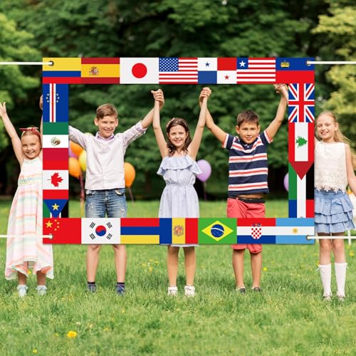 Fabric International Flag Photo Prop World Flags Photo Booth Frame International Welcome Photography Backdrop Around The W...