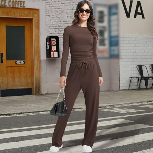 2 Piece Lounge Sets for Women Fall Outfits Long Sleeve Wide Leg Tracksuits Womens Casual Loungewear Two Pcs Matching Set