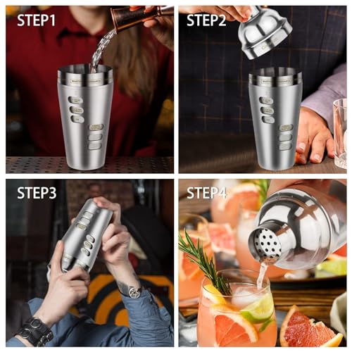Cocktail Shaker Martini Shaker Set with Recipe, 24 oz Martini Shaker Drink Shaker Drink Mixer Stainless Steel Cocktail Sha...