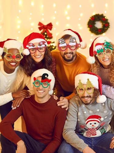 HOVACY 24PCS Christmas Glasses, Christmas Party Favors, Santa Glasses Frames for Xmas Decorations Accessories Supplies