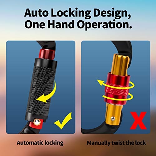 FVW Auto Locking Rock Climbing Carabiner Clips,Professional 25KN (5620 lbs) Heavy Duty Caribeaners for Rappelling Swing Re...