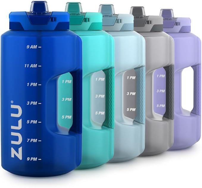 ZULU Goals 128oz Half Gallon Plastic Water Bottle with Straw and Time Marker | Large Reusable Jug with Handle and Leak Pro...