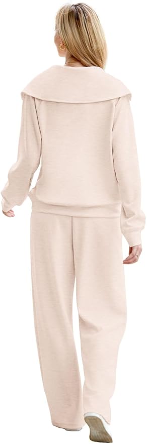 XIEERDUO Lounge Sets For Women 2025 Half Zip Sweatshirt And Wide Leg Sweatpant 2 Piece Outfits Sweatsuit Tracksuit