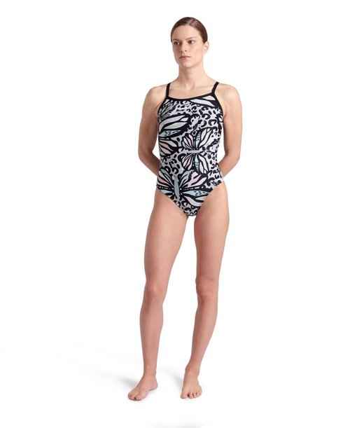 ARENA Performance Butterflies Women's Swimsuit Light Drop Back One Piece MaxLife Training Suit Competitive Ladies Bathing Suit, Black/Black Multi, US Size 36