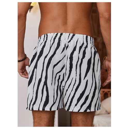WDIRARA Men's Zebra Stripe Drawstring Waist Swim Trunks Beach Shorts Sports Running Bathing Suits with Mesh Lining