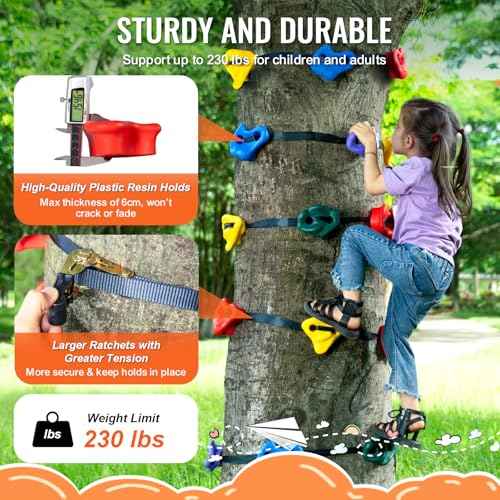 VEVOR Ninja Tree Climbing Kit, 20 Rock Climbing Holds & 6 Ratchets, Large Climbing Rocks for Kids & Adults Outdoor Backyard Ninja Tree Obstacle Course Training