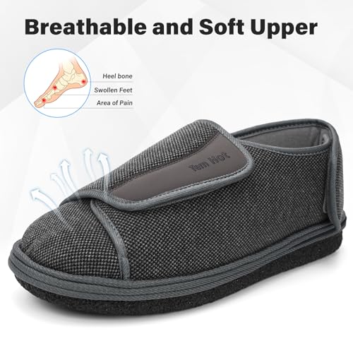 TemHot Diabetic Shoes for Men Women, Extra Wide Slippers for Swollen Feet, Wide Toe Box Adjustable Walking Shoes for Elder...