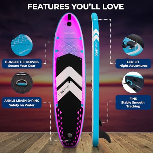 SereneLife Inflatable Stand Up Paddle Board, Wide Stable Design with Non-Slip EVA Deck Pad, Includes Premium SUP Accessori...
