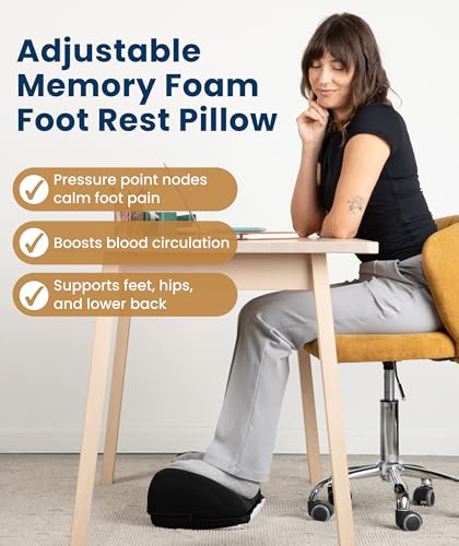 Everlasting Comfort Adjustable Cloud Foot Rest for Under Desk at Work with Pressure Point Nodes - Comfortable Memory Foam ...