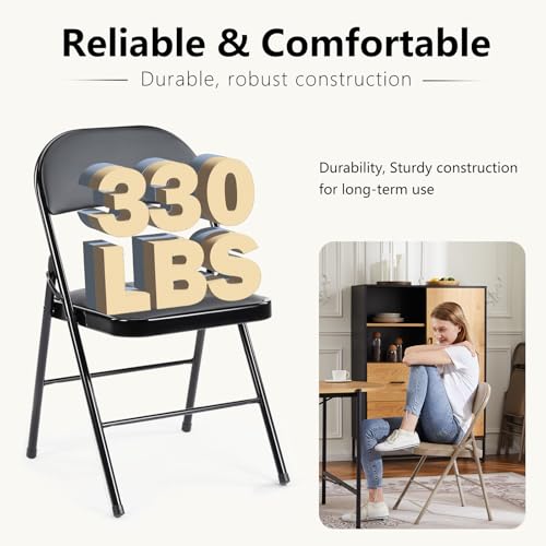 DUMOS 2 Pack Leather Padded Folding Chair, Indoor Outdoor Portable Stackable Commercial Seat with Steel Frame, Capacity fo...