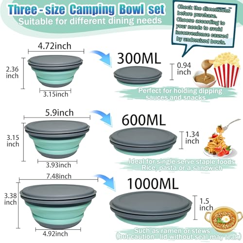 RMAMSCOV Collapsible Camping Bowl with Lid, Silicone Salad Bowl Serving, Microwave Foldable Soup Ramen Serving for Travel,...
