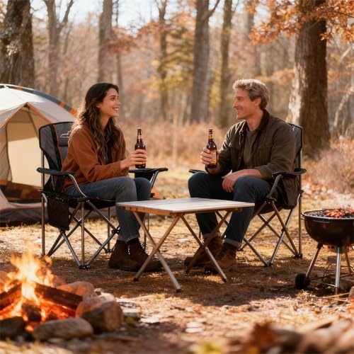 FAIR WIND 2 Pack Oversized Fully Padded Camping Chair with Lumbar Support, Heavy Duty Cooler Bag Fold Chair Support 450 LBS