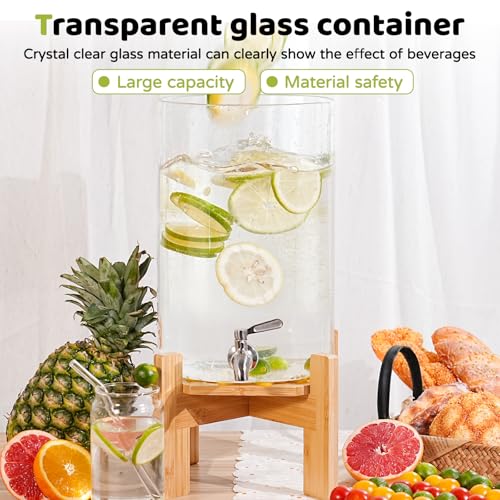 SPEETH 2.2 Gallon Drink dispenser, Large Water Glass Beverage Dispenser With Wood Stand for Parties With Stainless Steel S...